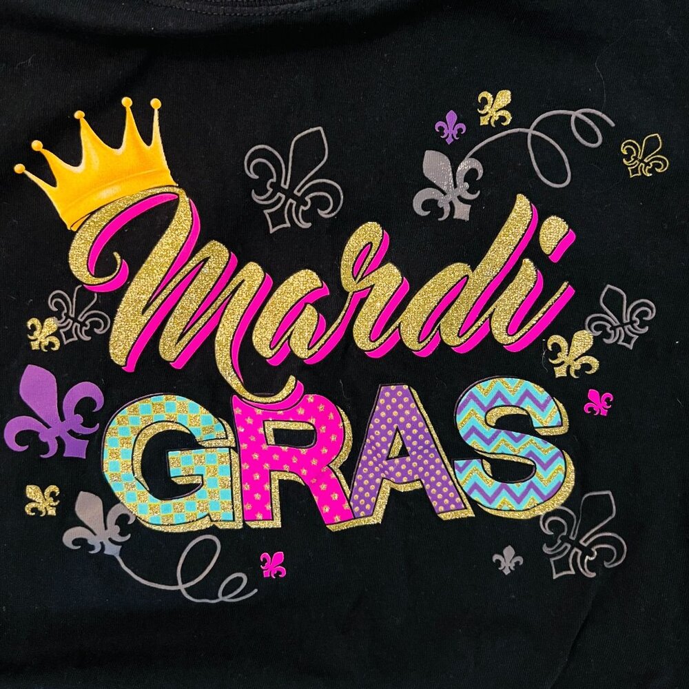 Mardi Gras Ladies Graphic T Shirt Tee XL cap sleeves Black New Orleans Galveston